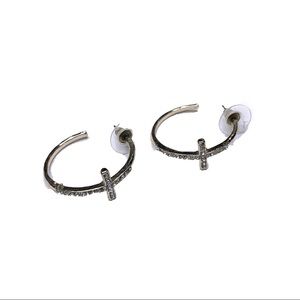Gold Tone Hammered Metal Cross Hoop Earrings